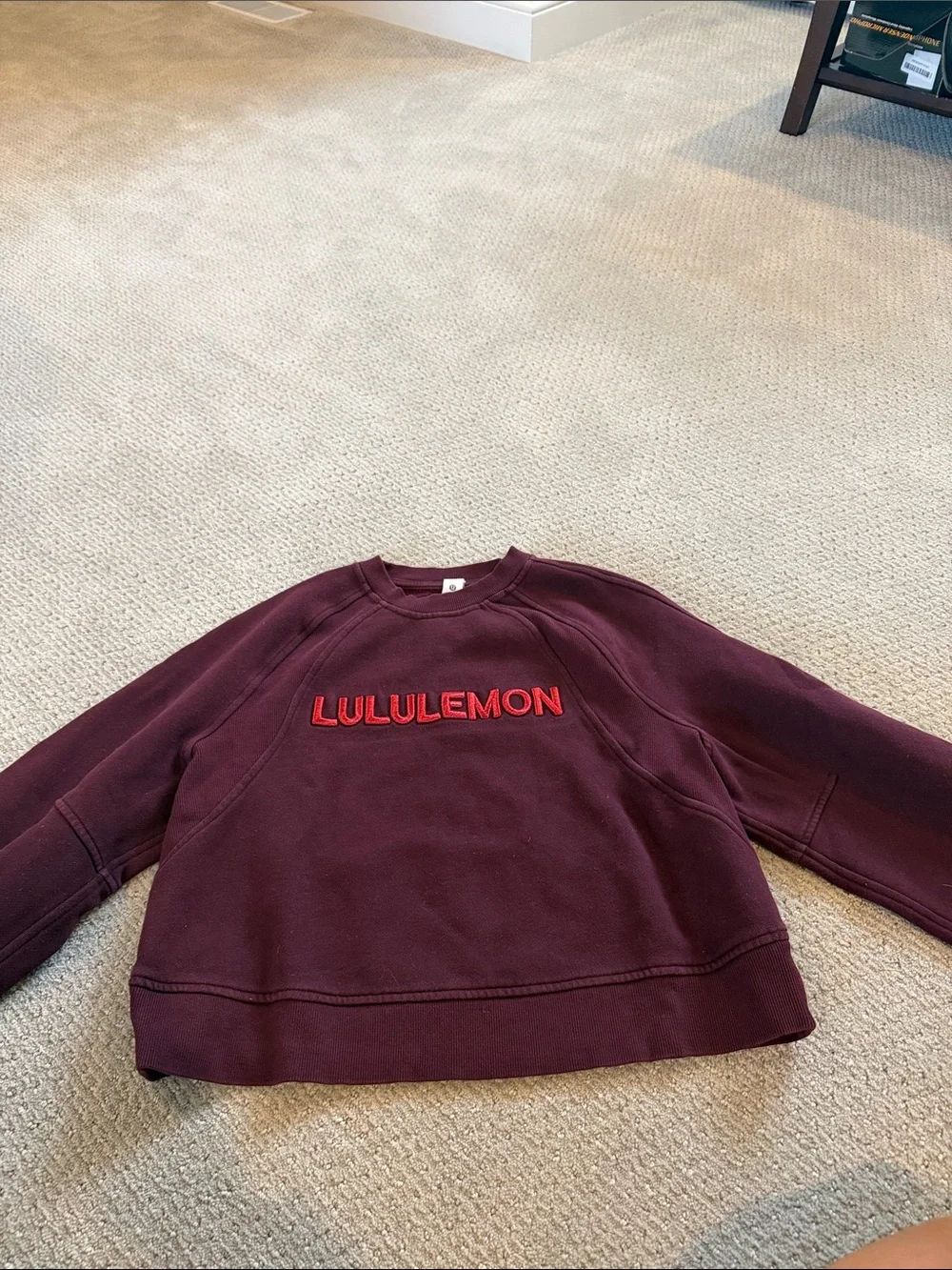 Lululemon Maroon Cropped Crewneck Sweatshirt with Red Logo